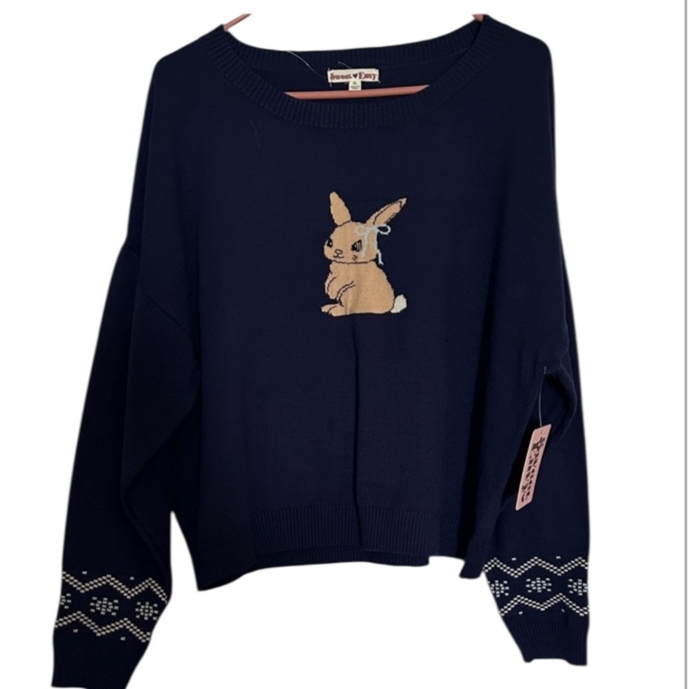 Charming Navy Sweater with Rabbit Motif